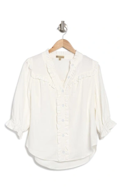 Shop Democracy Ruffle Detail Boyfriend Button-up Shirt In Off White