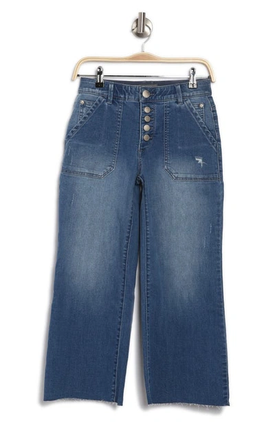 Shop Democracy Raw Hem Exposed Button Crop Wide Leg Jeans In Blue