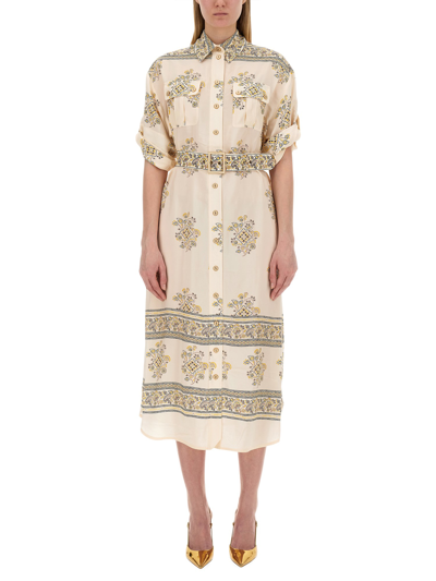 Shop Zimmermann Belted Dress In Ivory