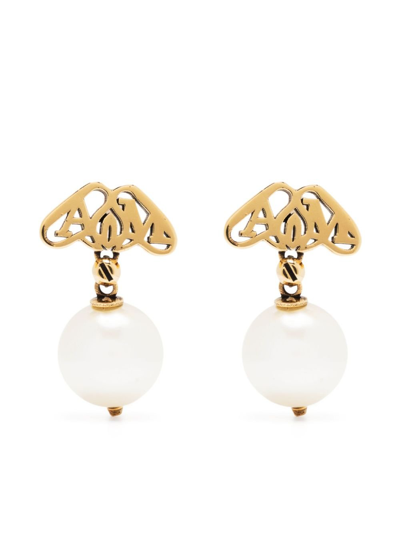 Shop Alexander Mcqueen Gold-tone Seal Pearl Earrings