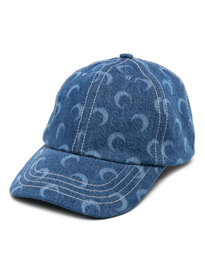 Shop Marine Serre Blue Logo-print Denim Cap