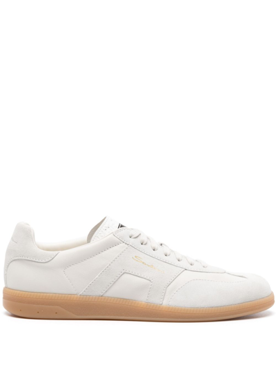 Shop Santoni White Leather Sneakers In Neutrals