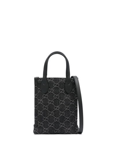 Shop Gucci Black Ophidia Gg Tote Bag In Grey