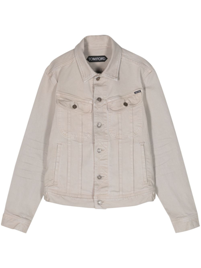 Shop Tom Ford Neutral Long-sleeve Denim Jacket In Neutrals