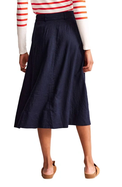 Shop Boden Petra Linen Midi Skirt In Navy