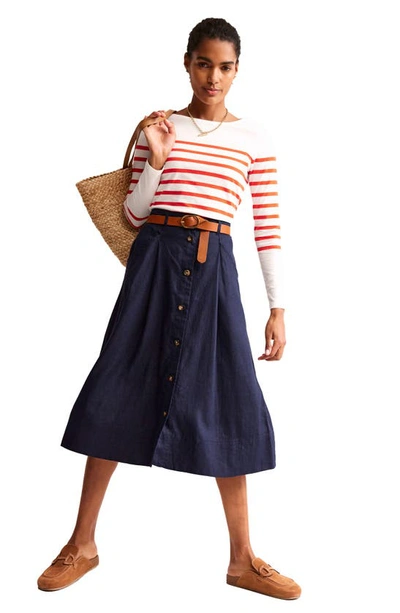 Shop Boden Petra Linen Midi Skirt In Navy