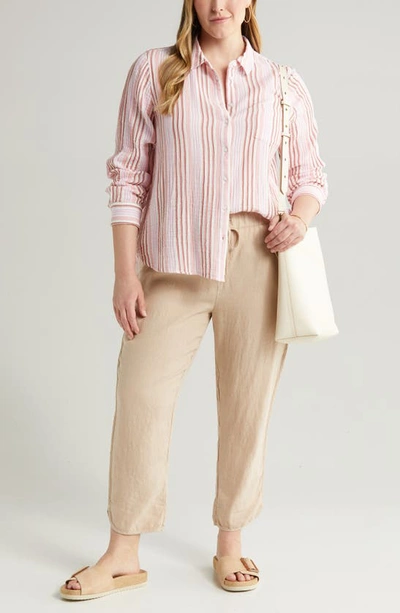 Shop Caslon (r) Tulip Hem Linen Pants In Tan Oxford