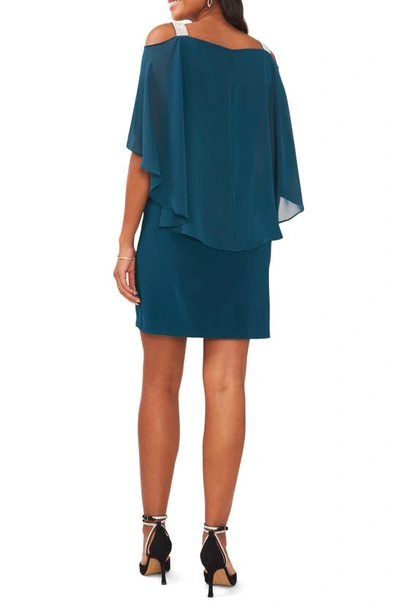 Shop Chaus Cape Sleeve Cold Shoulder Sheath Dress In Neo Emerald