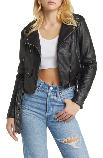 Shop Azalea Wang Faux Leather Moto Jacket In Black