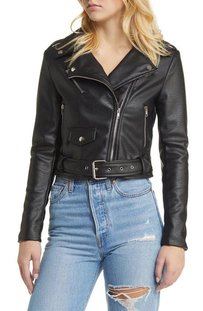 Shop Azalea Wang Faux Leather Moto Jacket In Black