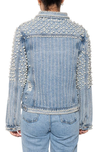 Azalea Wang Imitation Pearl Denim Jacket In Blur