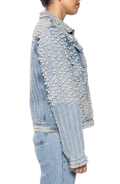 Azalea Wang Imitation Pearl Denim Jacket In Blur