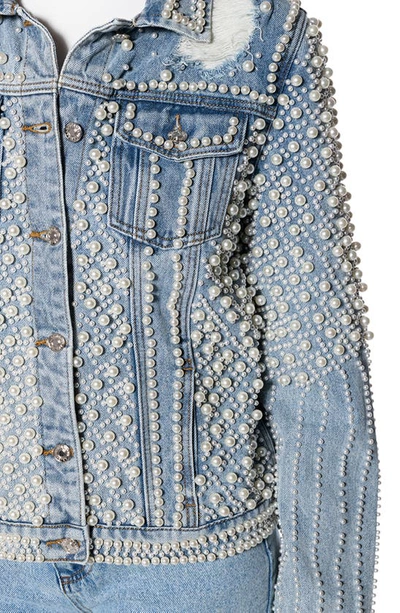 Azalea Wang Imitation Pearl Denim Jacket In Blur