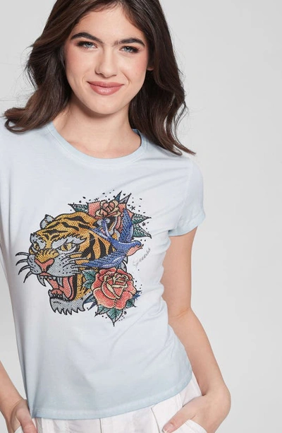 Shop Guess Crystal Tiger Graphic T-shirt In Blue