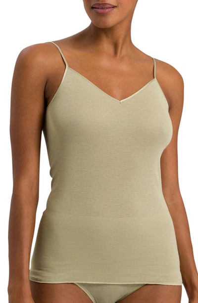 Shop Hanro Seamless V-neck Cotton Camisole In 2720 - Moss Green