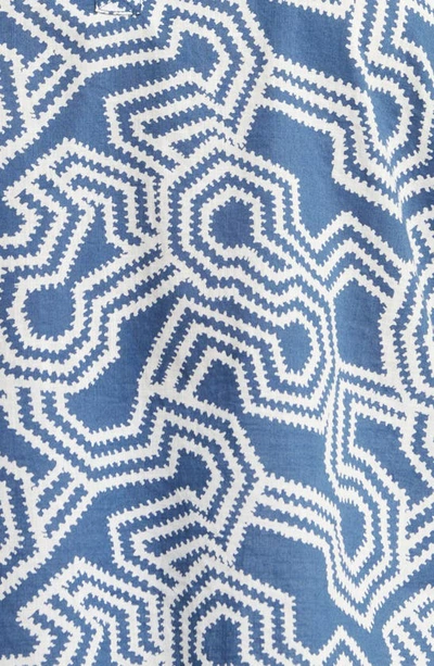 Caslon Print Split Neck Cotton Popover Top In Blue Ensign- Ivory Ladder Geo
