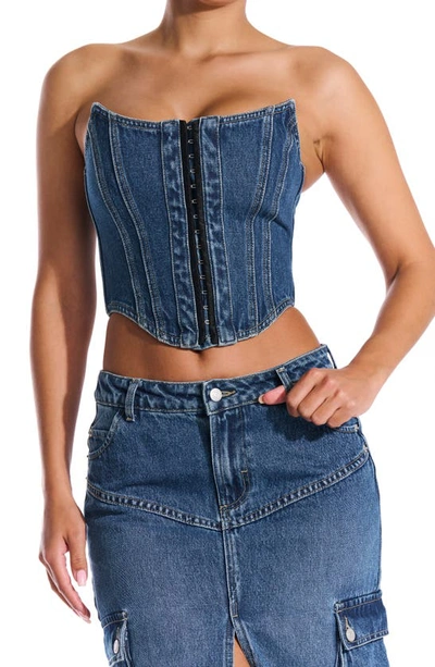 Shop Naked Wardrobe Denim Dreams Corset In Indigo Wash