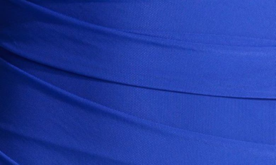 Shop Naked Wardrobe Strapless Shirred Sheer Mesh Body-con Dress In Royal Blue