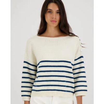 Shop Les Racines Du Ciel Ceryse Crew Neck Sweater Off White / Blue