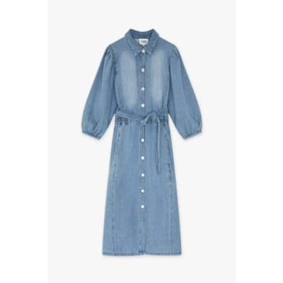 Shop Cks Ivory Denim Midi Dress In Blue