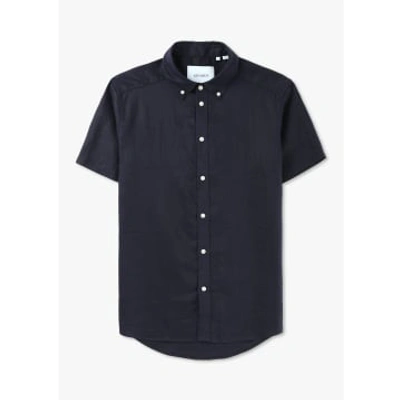 Shop Les Deux Mens Kris Linen Short Sleeve Shirt In Dark Navy In Blue