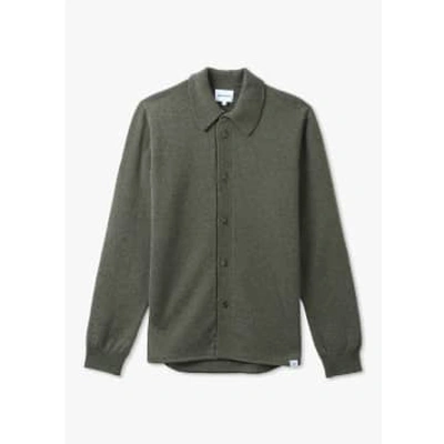 Shop Norse Projects Mens Martin Merino Lambswool Knit Shirt In Ivy Green