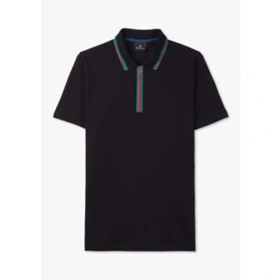 Shop Paul Smith Mens Regular Short Sleeve Zip Polo Shirt In Black