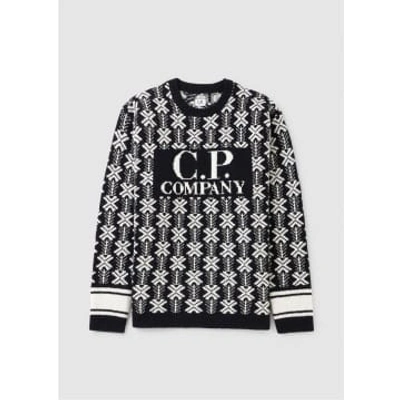 Shop C.p. Company Mens Wool Jacquard 1 Logo Knit Sweatshirt In Black