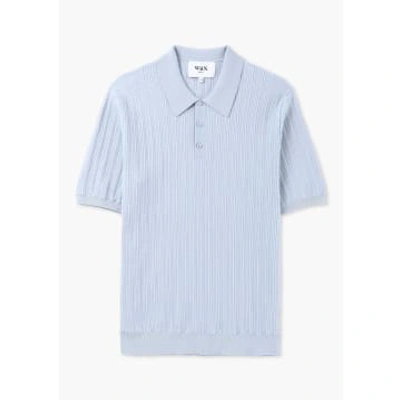 Shop Wax London Mens Naples Vertiacal Knit Polo Shirt In Blue