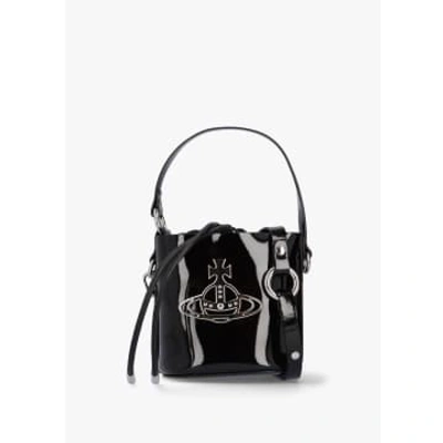 Shop Vivienne Westwood Womens Daisy Leather Drawstring Bucket Bag In Black Patent
