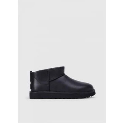 Shop Ugg Womens Classic Leather Ultra Mini Boot In Black
