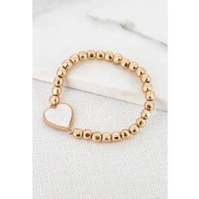 Shop Envy Gold Bead Stretch Bracelet With White Heart