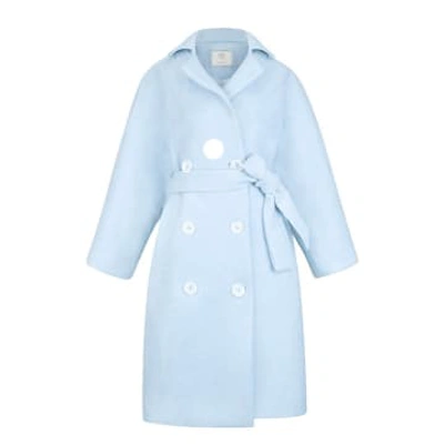 Shop Cubic Double Breasted, Back Ruffled Long Coat In Blue
