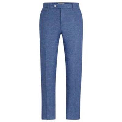 Shop Hugo Boss C-genius-242 Medium Blue Slim Fit Trousers In Linen Blend 50515102 423