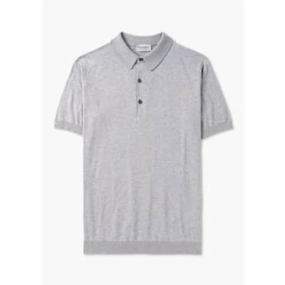 Shop John Smedley Mens Adrian Knitted Polo Shirt In Silver In Metallic