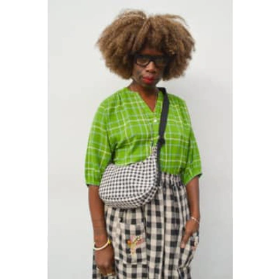 Shop Nice Things Checked Shiny Green Blouse