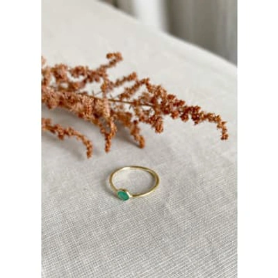 Shop Une A Une Fine Gold-plated Ring With Round Stone In Pink Opal Or Green Onyx.