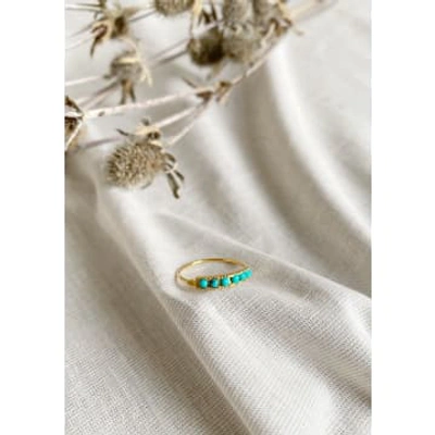 Shop Une A Une Fine Gold-plated Ring With Six Turquoise Gemstones.