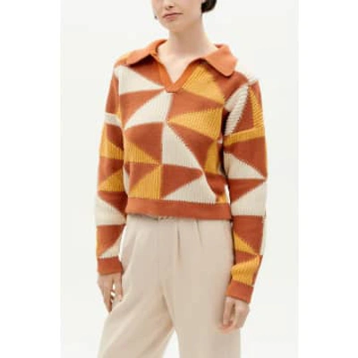 Shop Thinking Mu Brown Paquita Knitted Sweater