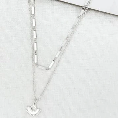 Shop Envy Short Silver Double Layer Necklace With Fan Pendant In Metallic