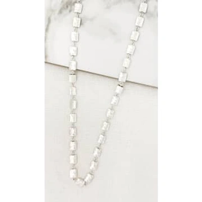 Shop Envy Long Worn Silver Square Link Necklace In Metallic