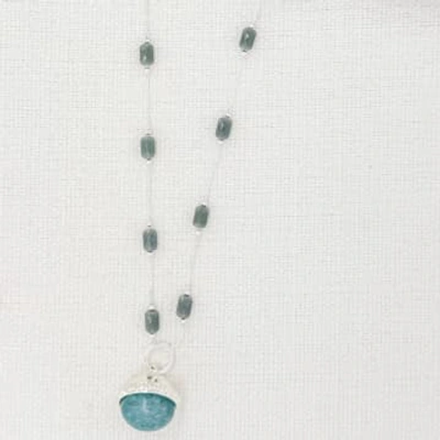 Shop Envy Long Gold And Grey Bead Necklace With A White Stone Ball Pendant
