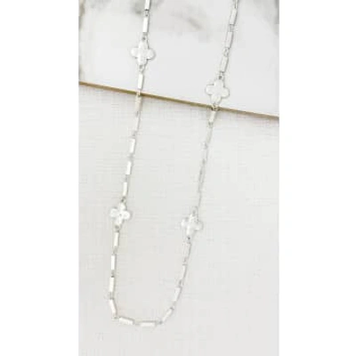 Shop Envy Long Worn Silver Necklace With Silver Fleurs In Metallic