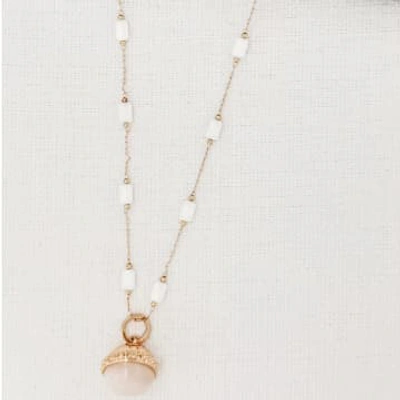 Shop Envy Long Gold And White Bead Necklace With White Stone Pendant
