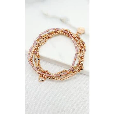 Shop Envy Gold And Pink Bead Bracelet With Heart Charm