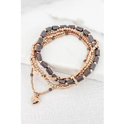 Shop Envy Gold And Grey Bead Bracelet With Heart Charm
