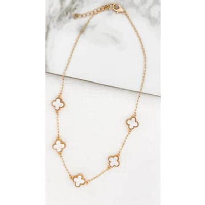 Shop Envy Short Gold Necklace With 5 White Fleurs