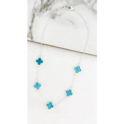 Shop Envy Short Silver Necklace With 5 Turquoise Fleurs In Gold