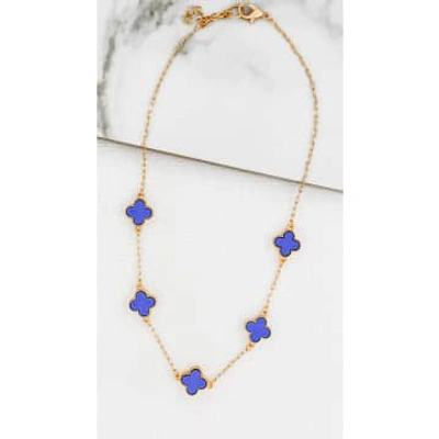 Shop Envy Short Gold Necklace With 5 Blue Fleurs