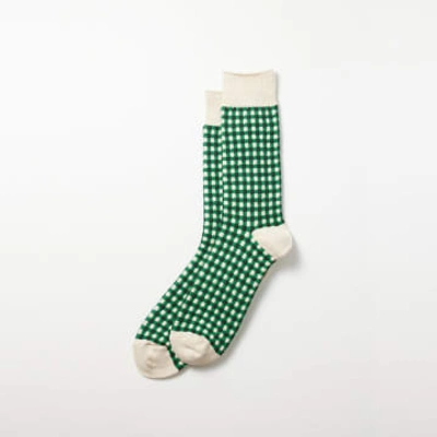 Shop Rototo Green Gingham Check Socks